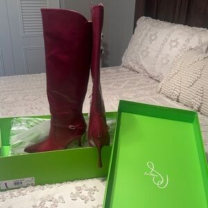 Elegant Red Knee-High Boots